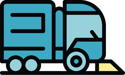 Floor truck icon outline vector. Road cleaning. Machine municipal color flat