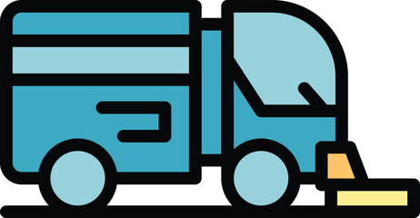 Street washer icon outline vector. Cleaning truck. Machine sweeper color flat