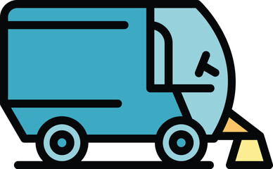 Sweeper truck icon outline vector. Street cleaning. Machine vehicle color flat