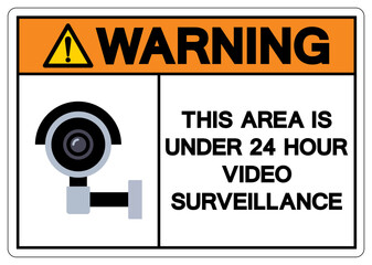 Warning This Area Is Under 24 Hour Video Surveillance Symbol Sign, Vector Illustration, Isolate On White Background Label. EPS10