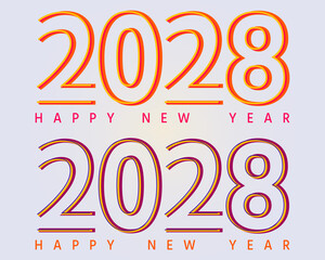  Happy new year 2028 with 3D retro full color design template, vector, banner and post template. 2028 new year celebration concept for greeting card