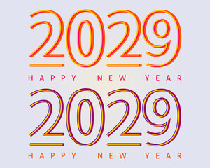  Happy new year 2029 with 3D retro full color design template, banner and post template, 2029 new year celebration concept for greeting card, vector.