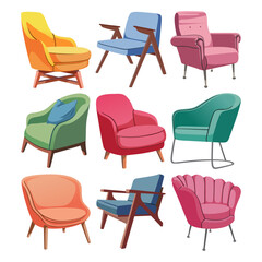 set of illustrations about home decoration chairs