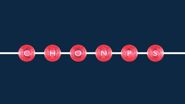 3D rendering of the acronym chonps, an alloy that interconnects all spheres with a single clear tone