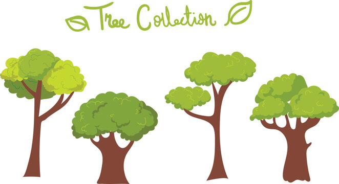 rees collection set. Green plants with leaves, garden botanical vector