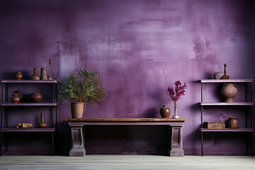 Obraz na płótnie Canvas Close up of violet matte painted wall as digital backdrop ultra. AI generative