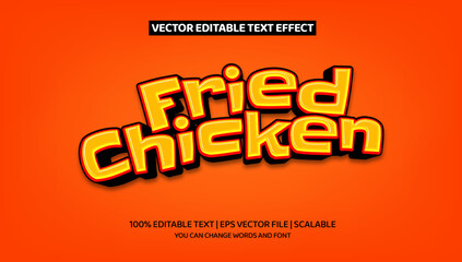 Editable text, fried chicken 3d cartoon style effect