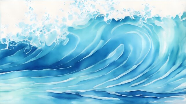 海の波を描いた水彩画、青い水、イラスト背景｜Watercolor painting of sea waves, blue water, illustration background. Generative AI