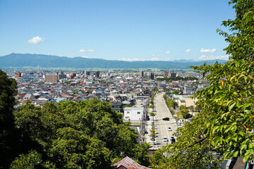 Fototapeta na wymiar 福島県会津の飯盛山から望む市街地