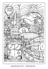 Bandung city line art vector illustration poster