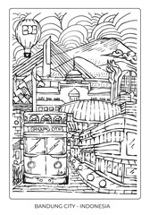 Fototapeta premium Bandung city line art vector illustration poster