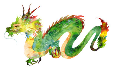 手描き水彩画の龍、辰、ドラゴン