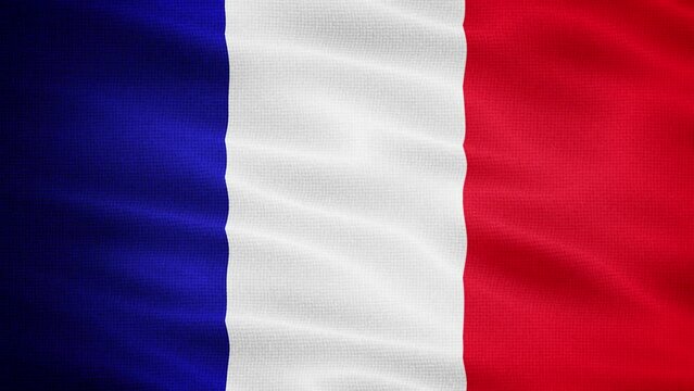 Natural Waving Fabric Texture Of France National Flag Graphic Background, Seamless Loop