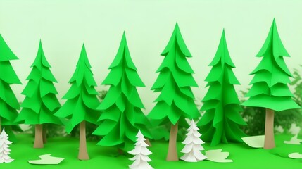 森林、自然、紙アート、背景｜forest, nature, paper art, background. Generative AI