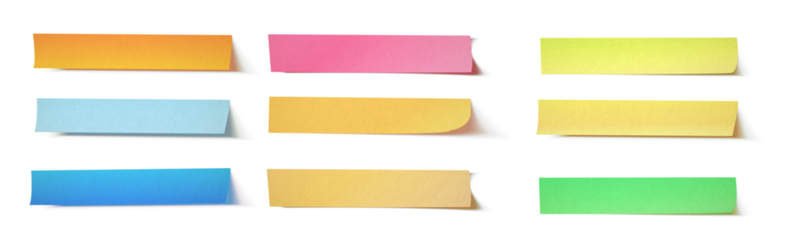 Message sticky note sticky stickers or Many assorted different colours isolated. png transparency