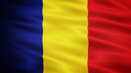 Waving Fabric Texture Of Romania National Flag Graphic Background