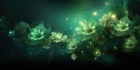 Beautiful abstract green night photo floral design background banner. beautiful Generative AI AIG32