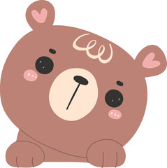 Cute innocence brown bear face with hands, kawaii animal woodland cartoon doodle flat design.