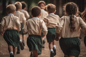 school children running down the street in their uniforms, with text overlay that reads what is your child's education?