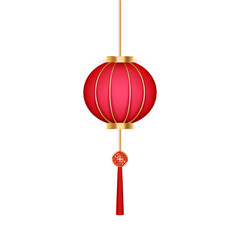 Vector red chinese lantern of circular shape realistic composition with flattened festive lantern vector illustration