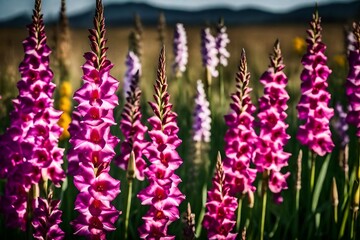 closeup of  gladiolus flower, flowers field background, fresh flower photo, beautiful floral image