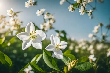 Obraz na płótnie Canvas closeup of jasmine flower, flowers field background, fresh flower photo, beautiful floral image