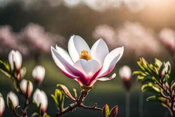 closeup of  magnolia flower, flowers field background, fresh flower photo, beautiful floral image