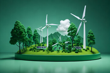 Green Energy Concept with diorama, set against a minimalist studio background. Generative AI - obrazy, fototapety, plakaty