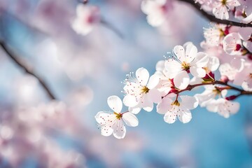 Soft-focus view of delicate cherry blossom petals falling like snow