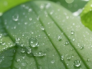 water drops on green leaf