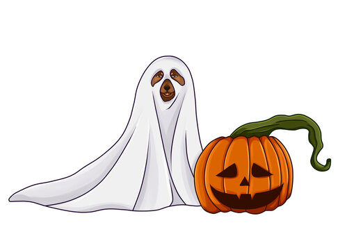 Dise&radic;&plusmn;o de calabaza con fantasma perro para el mes de halloween y dia de muertos