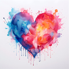 Colorful watercolor painting of a heart isolated with a white background. A love and Valentine's Day concept. Generative ai. 