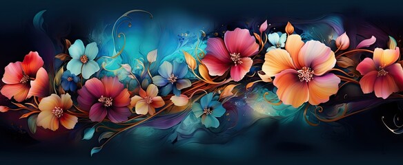 colorful flowers image with flowers watercolor wallpapers, in the style of dark turquoise and light amber, swirling vortexes, i can't believe how beautiful this is, airbrush art