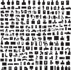 Simple black and white icon set for computer business