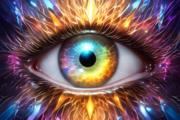 Macro close-up of an eye with spiritual cosmic energy. Generative Ai
 - obrazy, fototapety, plakaty
