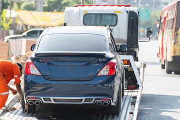 Car damaged crash from car accident on the road wait insurance in a city collision in Bangkok Road, accidents are a major problem of traffic in Thailand.