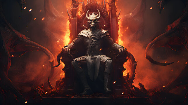 arafed image of a demonic king sitting on a throne Generative AI