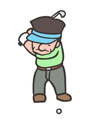 ゴルフスイングをする男性、アイアンショットのアドレス、前方2