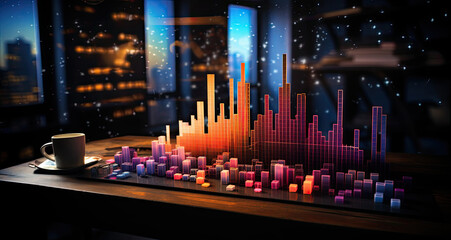 Business chart on the table with cityscape background. created by generative AI technology.
