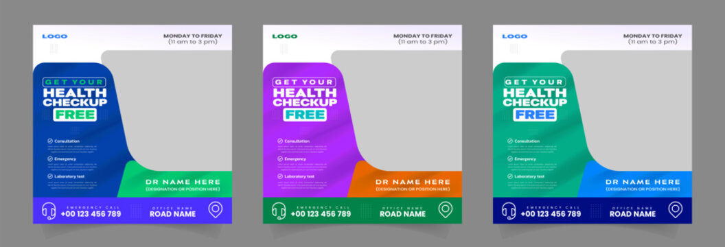 Medical social media post template or hospital and clinic healthcare banner
