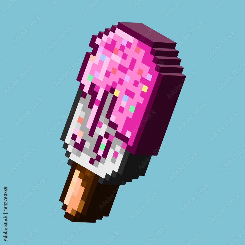 Poster isometric asset from pixel art square 3d of white ice cream for items asset. 3d ice cream on pixelat