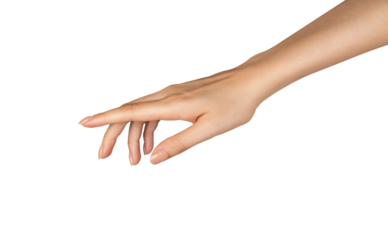 Woman hand touching or pointing on isolated background.