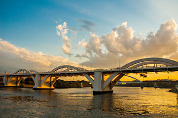 William Jolly Bridge in the city of Brisbane, Australia, over Brisbane River before sunset.