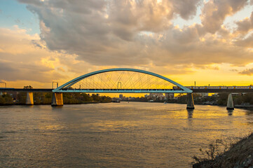 Merivale Bridge in the City of Brisbane, Queensland, Australia, over Brisbane River before sunset.