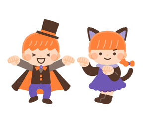 ハロウィンの仮装をした子供たちのイラスト素材