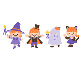 ハロウィンの仮装をする子供達のイラスト素材セット