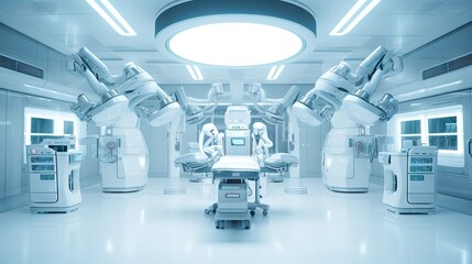 an operating room in a hospital or surgery center with medical equipment on the floor 3d renderings are provided for this image