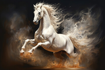 Image of horse running, Wildlife Animals., Generative AI, Illustration.
