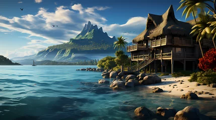 Foto auf Acrylglas Bora Bora, Französisch-Polynesien Bora Bora island with clear water and luxurious overwater bungalows