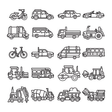vehicle doodle transportation hand drawn vector set
